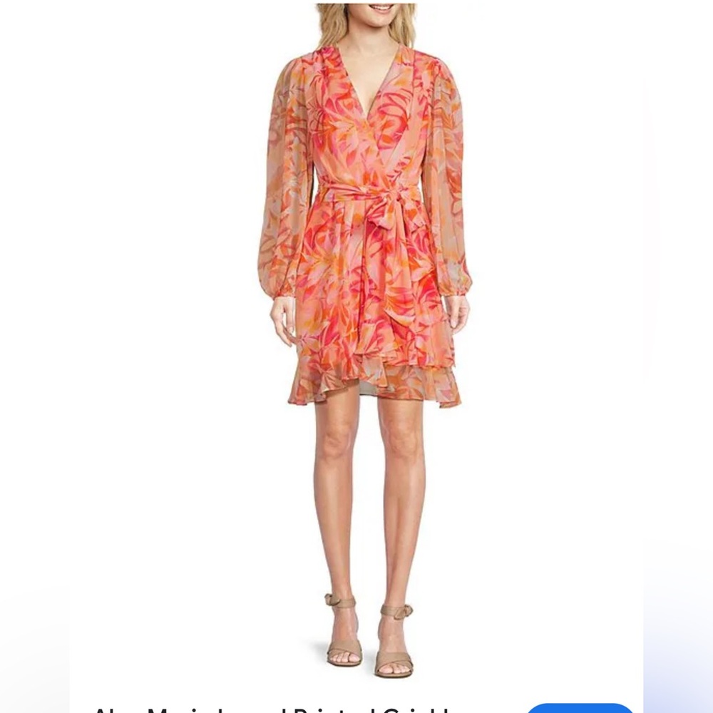 Alex Marie Vibrant Pink and Orange Long Sleeve Dress